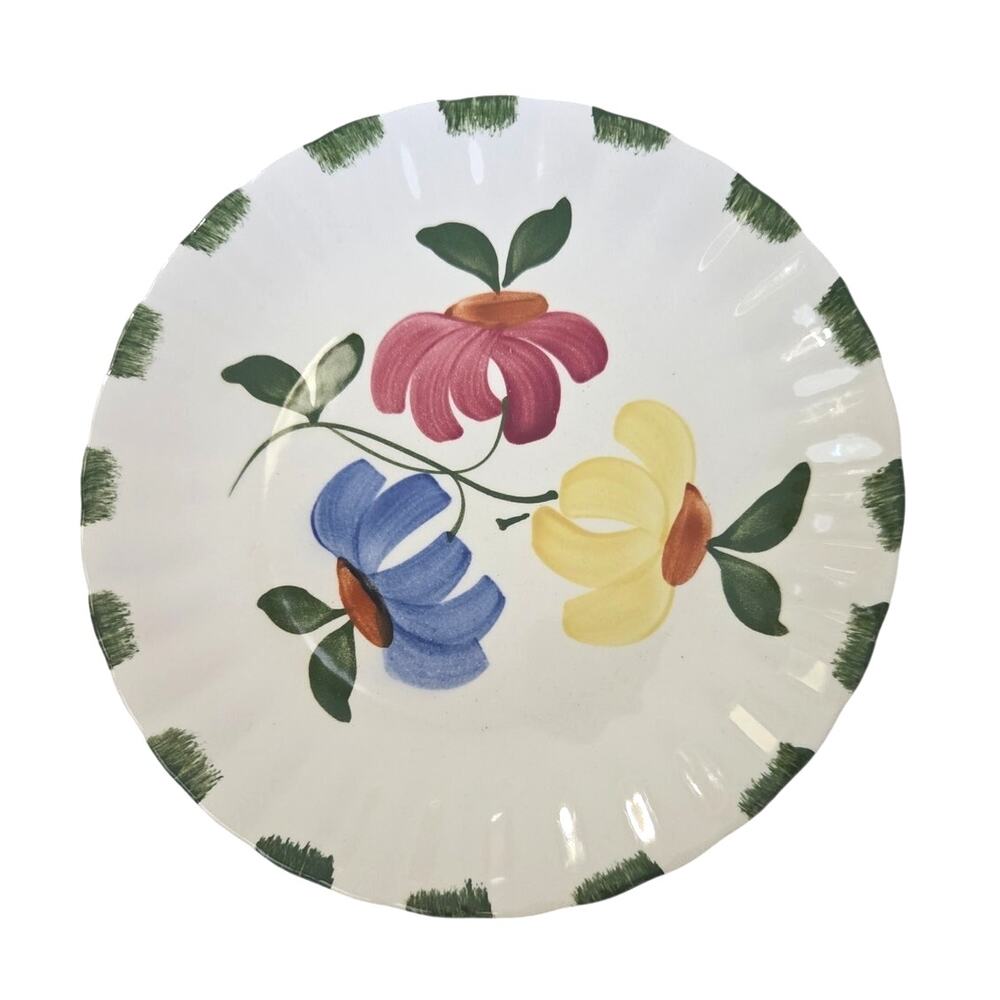 Vtg Blue Ridge Pottery Floral Hand Painted Plate Ribbed Ruffle